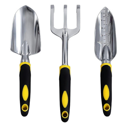 Garden Tool Set, 3 Piece Cast-Aluminum Heavy Duty Gardening Kit Includes Hand Trowel, Transplant Trowel and Hand Rake