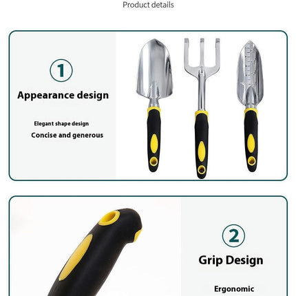 Garden Tool Set, 3 Piece Cast-Aluminum Heavy Duty Gardening Kit Includes Hand Trowel, Transplant Trowel and Hand Rake