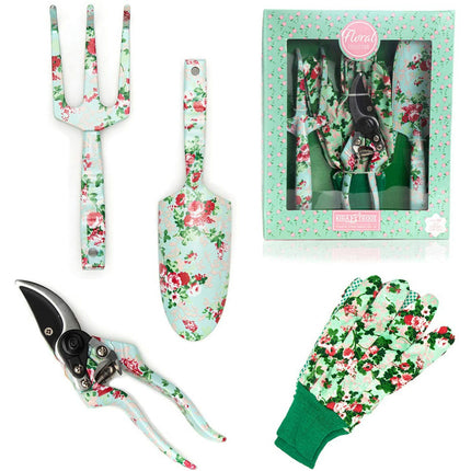 Floral Design Gardening Tools Set of 3 - Clippers, Trowel, and Weeding Fork - Cute Gardening Tools for Women