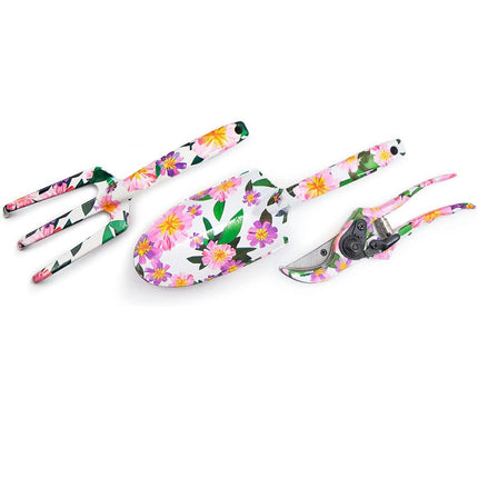 Floral Design Gardening Tools Set of 3 - Clippers, Trowel, and Weeding Fork - Cute Gardening Tools for Women
