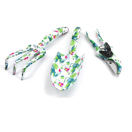 Floral Design Gardening Tools Set of 3 - Clippers, Trowel, and Weeding Fork - Cute Gardening Tools for Women