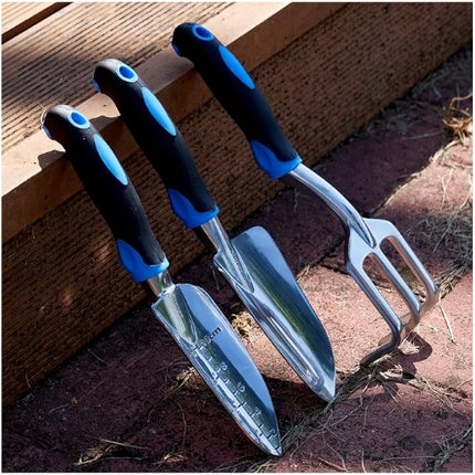 5 Pcs Gardening Tools with Non-Slip Rubber Grip Including Transplanting Spade Trowel Cultivator Ties and Gardening Gloves