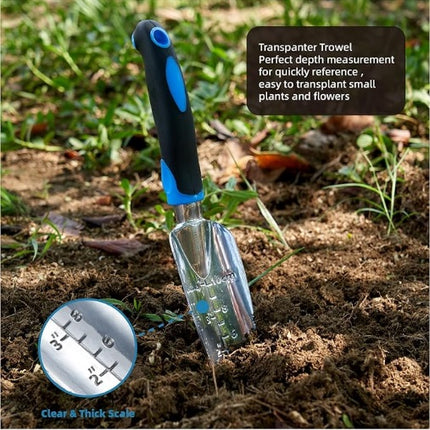 5 Pcs Gardening Tools with Non-Slip Rubber Grip Including Transplanting Spade Trowel Cultivator Ties and Gardening Gloves