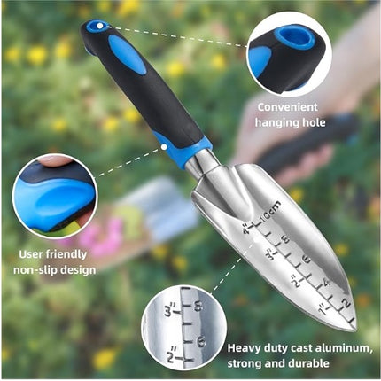 5 Pcs Gardening Tools with Non-Slip Rubber Grip Including Transplanting Spade Trowel Cultivator Ties and Gardening Gloves