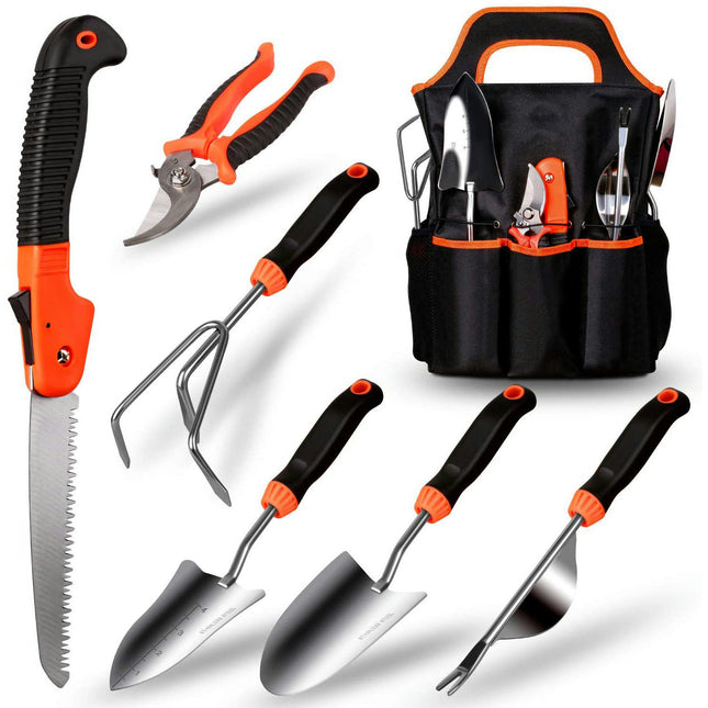Garden Tool Set,  Heavy-Duty Stainless Steel Gardening Hand Tools with Tool Bag and Non-Slip Rubber Grips