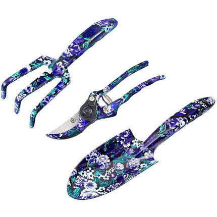 Aluminum Print Garden Tool Set, 3PCS Heavy Duty Hand Garden Tools Include Trowel Rake Pruner and Gloves