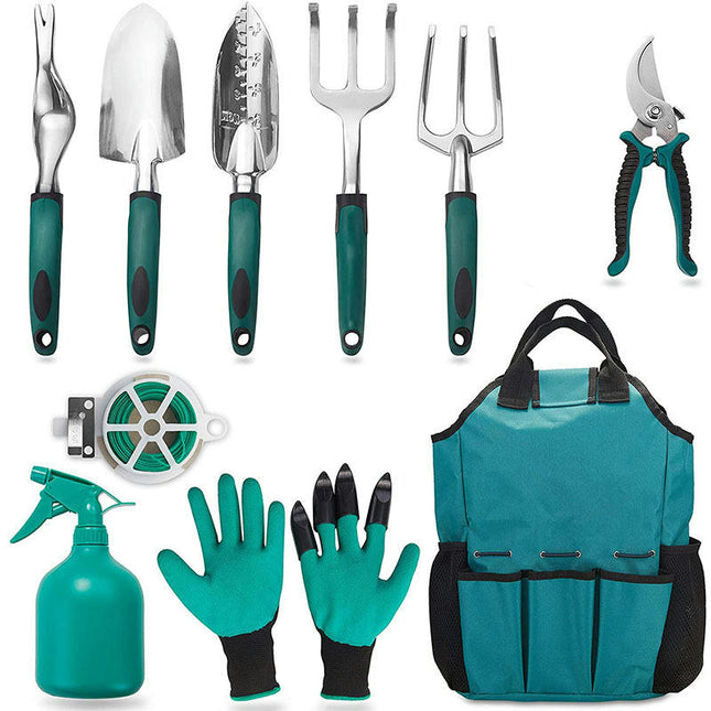 Garden Tool Set, 11 Piece Aluminum Alloy Hand Tool Starter Kit with Garden Bag, Outdoor Tool Work Set