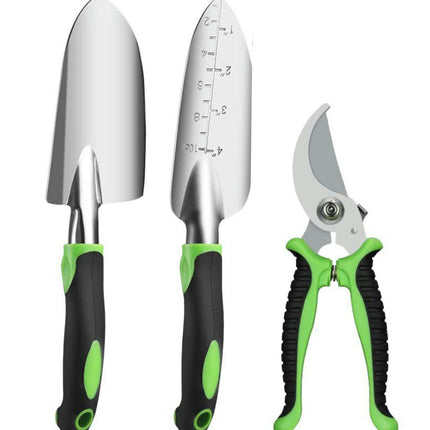 3 Pieces Aluminum Heavy Gardening Kit Hand Shovel, Transplant Shovel and Hand Rake with Soft Rubber Non-Slip Handle