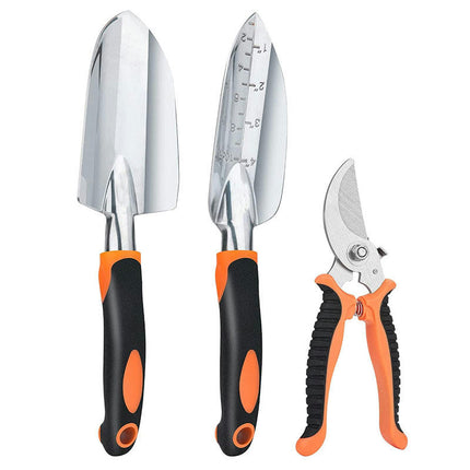 3 Pieces Aluminum Heavy Gardening Kit Hand Shovel, Transplant Shovel and Hand Rake with Soft Rubber Non-Slip Handle