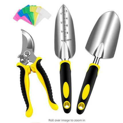 3 Pieces Aluminum Heavy Gardening Kit Hand Shovel, Transplant Shovel and Hand Rake with Soft Rubber Non-Slip Handle