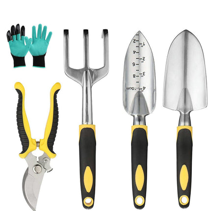 3 Pieces Aluminum Heavy Gardening Kit Hand Shovel, Transplant Shovel and Hand Rake with Soft Rubber Non-Slip Handle