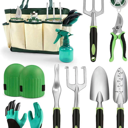 Garden Tool Set, 11Piece Cast-Aluminum Gardening Kit with Rubberized Non-Slip Handle and Tool Bag