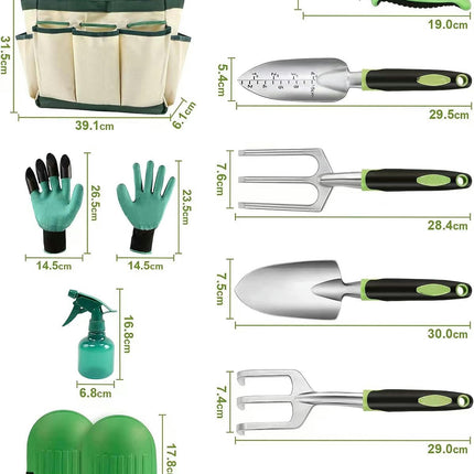 Garden Tool Set, 11Piece Cast-Aluminum Gardening Kit with Rubberized Non-Slip Handle and Tool Bag