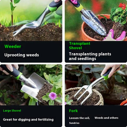 Gardening Tools - 7 Piece Aluminum Gardening Set with Rubber Non-slip Handles, Gardening Gifts