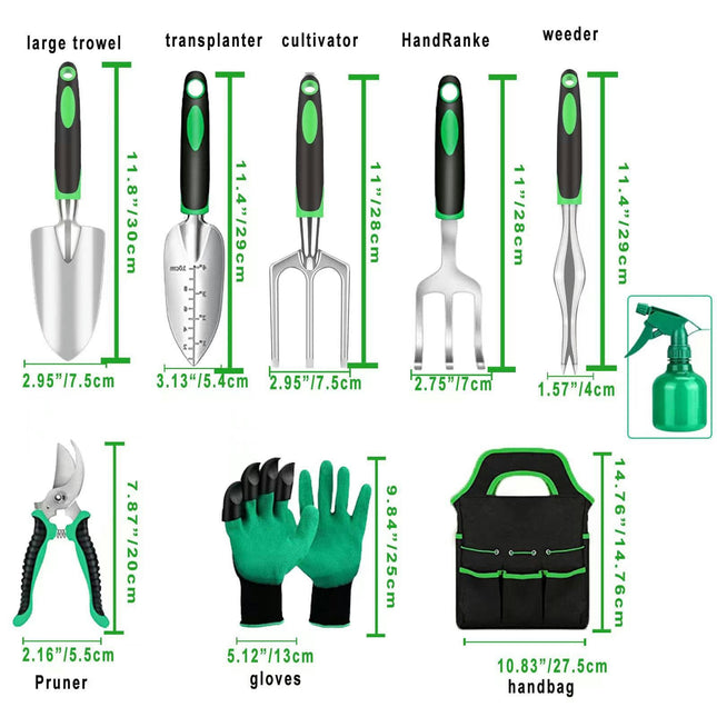 Heavy Duty Gardening Tools - 9-Piece Gardening Gifts for Women  Men - Durable, Ergonomic Garden Tool Set