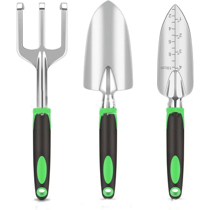 3-Piece Gardening Kit - Aluminum Alloy Spade Shovel, Transplant Hand Trowel and Cultivator Rake