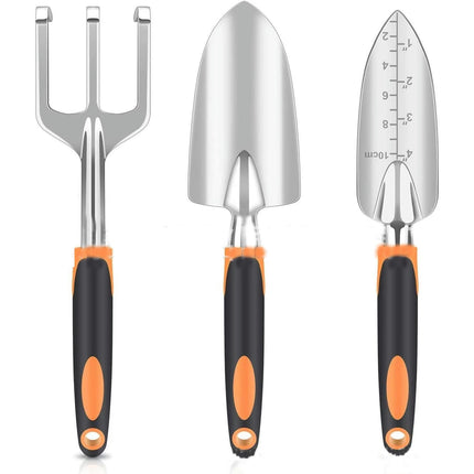 3-Piece Gardening Kit - Aluminum Alloy Spade Shovel, Transplant Hand Trowel and Cultivator Rake