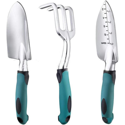 3-Piece Gardening Kit - Aluminum Alloy Spade Shovel, Transplant Hand Trowel and Cultivator Rake