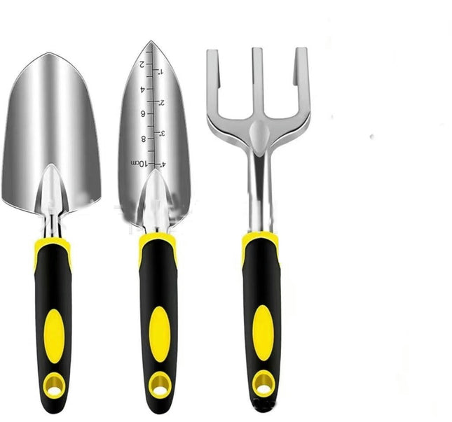 3-Piece Gardening Kit - Aluminum Alloy Spade Shovel, Transplant Hand Trowel and Cultivator Rake