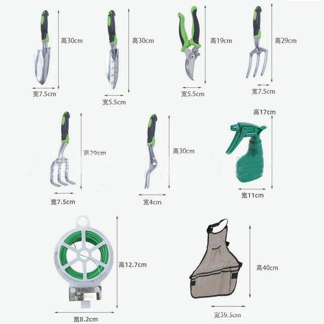Gardening Tools 10-piece Hand Tool Set, Aluminum Alloy Rust-proof Material, with Tool Bag
