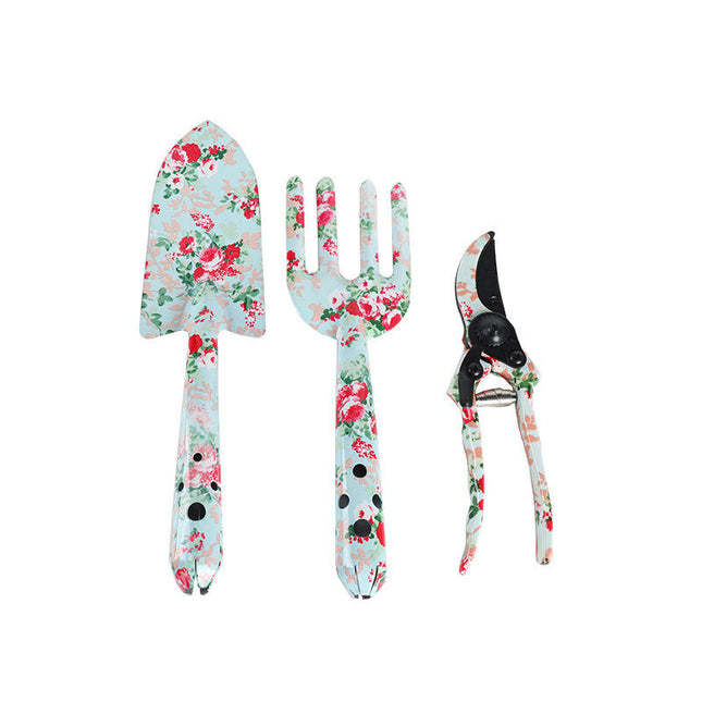 Floral Print Textured Garden Tool 3-Piece Set - Garden Flower and Grass Care Gardening Tools