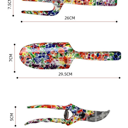 Printed Garden Tool Set - Shovel, Fork, Scissors 3-piece Set of Flower and Grass Care Gardening Tools