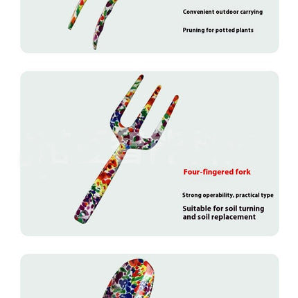 Printed Garden Tool Set - Shovel, Fork, Scissors 3-piece Set of Flower and Grass Care Gardening Tools