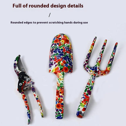 Printed Garden Tool Set - Shovel, Fork, Scissors 3-piece Set of Flower and Grass Care Gardening Tools