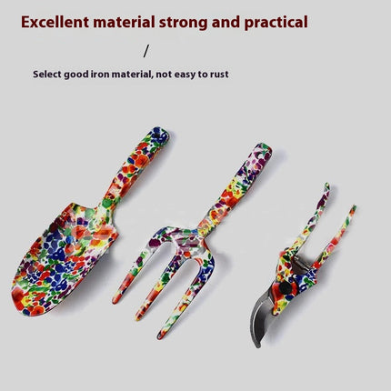 Printed Garden Tool Set - Shovel, Fork, Scissors 3-piece Set of Flower and Grass Care Gardening Tools
