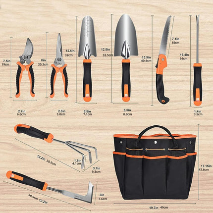 Gardening Tool Set - Heavy Duty Stainless Steel Garden Planting Tool Set with Carrying Bag