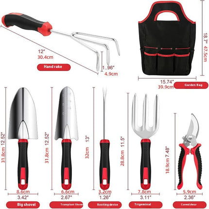 Gardening Tool 9-Piece Set - Heavy Duty Stainless Steel Garden Tool Set with Non-Slip Handle and Carry Bag