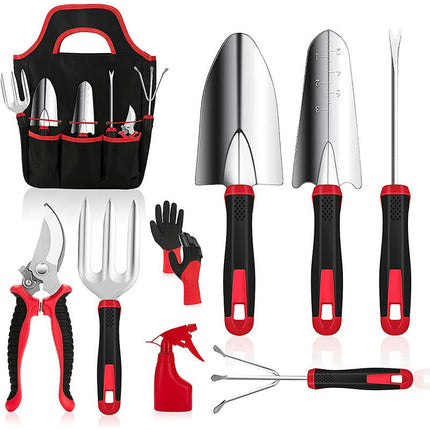 Gardening Tool 9-Piece Set - Heavy Duty Stainless Steel Garden Tool Set with Non-Slip Handle and Carry Bag