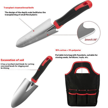 Gardening Tool 9-Piece Set - Heavy Duty Stainless Steel Garden Tool Set with Non-Slip Handle and Carry Bag