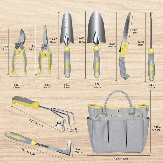 10 PCS Heavy Duty Garden Tool Kit with Storage Tote Bag, Gardening Tools Gifts for Women and Men