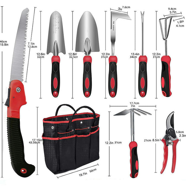 Gardening Tool 9-piece Set - Heavy Duty Stainless Steel Garden Vegetable Garden Planting Tool Set