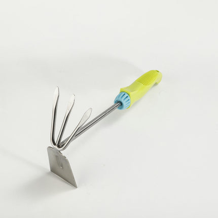 3-piece Garden Tool Set Including Double-Headed Hoe, Three-tooth Rake and Fork for Weeding and Planting