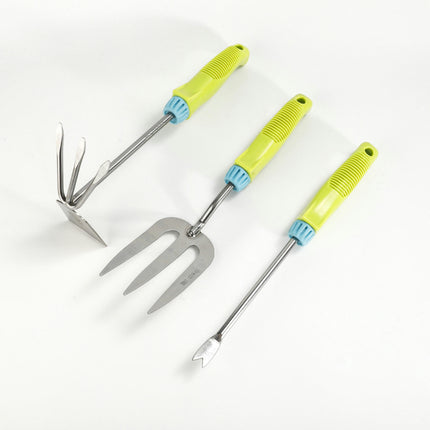 3-piece Garden Tool Set Including Double-Headed Hoe, Three-tooth Rake and Fork for Weeding and Planting