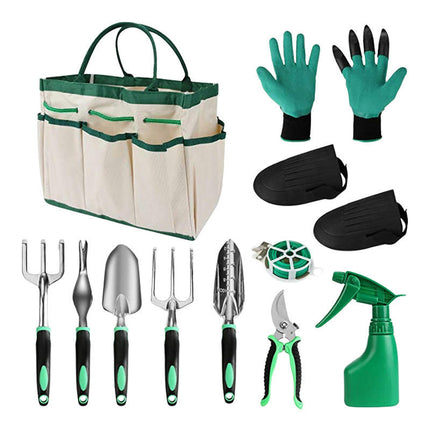 Garden Tool Set, 11 Piece Aluminum Alloy Hand Tool Starter Kit with Garden Bag, Outdoor Gardening Tools