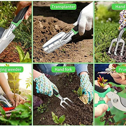 Garden Tool Set, 11 Piece Aluminum Alloy Hand Tool Starter Kit with Garden Bag, Outdoor Gardening Tools