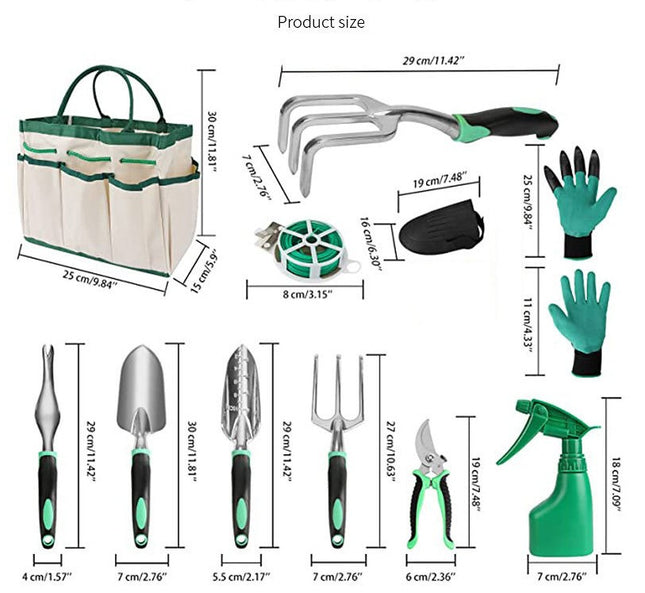 Garden Tool Set, 11 Piece Aluminum Alloy Hand Tool Starter Kit with Garden Bag, Outdoor Gardening Tools