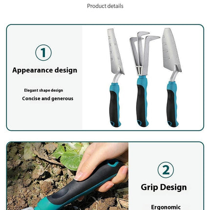 Garden Tool Set - Carbon Steel Shovel Rake 3-piece Garden Planting Tools Set