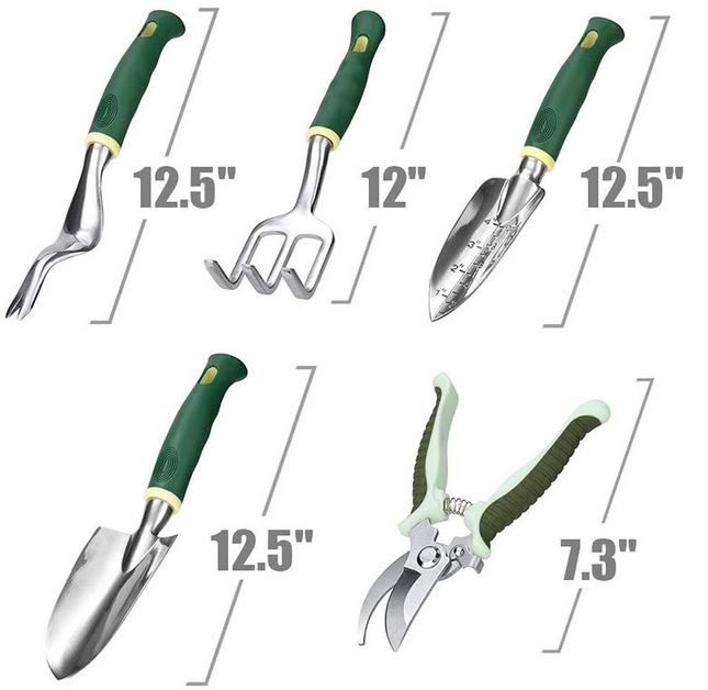 Garden Tool Set, 11PCS Complete Set of Carbon Steel Gardening Hand Tools with Tool Bag and Non-Slip Rubber Grips