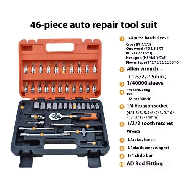 Auto Mechanic Bright Chrome Vanadium Steel Ratchet Wrench Socket Set