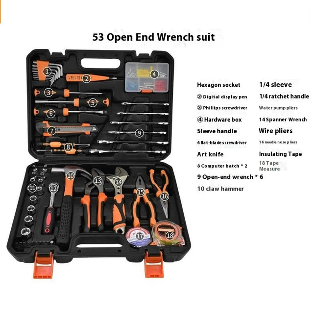 53-Piece Universal Household Hand Tool Set - With Plastic Tool Box Woodworking Electrician Tools