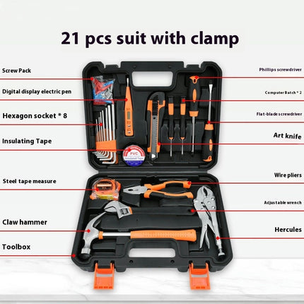 21-Piece Hand Tool Set - Includes Claw Hammer Wire Pliers Home Repair Tool Box Tools