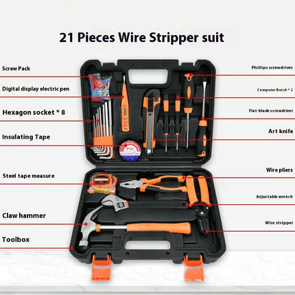 21 Piece General Household Hand Tool Set Kit with Plastic Toolbox Electricians Tools