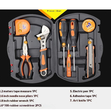 9-Piece Tool Set - Universal Household Manual Stainless Steel Tool Kit with Plastic Tool Box Storage Box