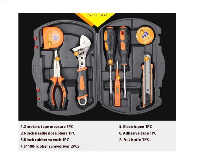 9-Piece Tool Set - Universal Household Manual Stainless Steel Tool Kit with Plastic Tool Box Storage Box