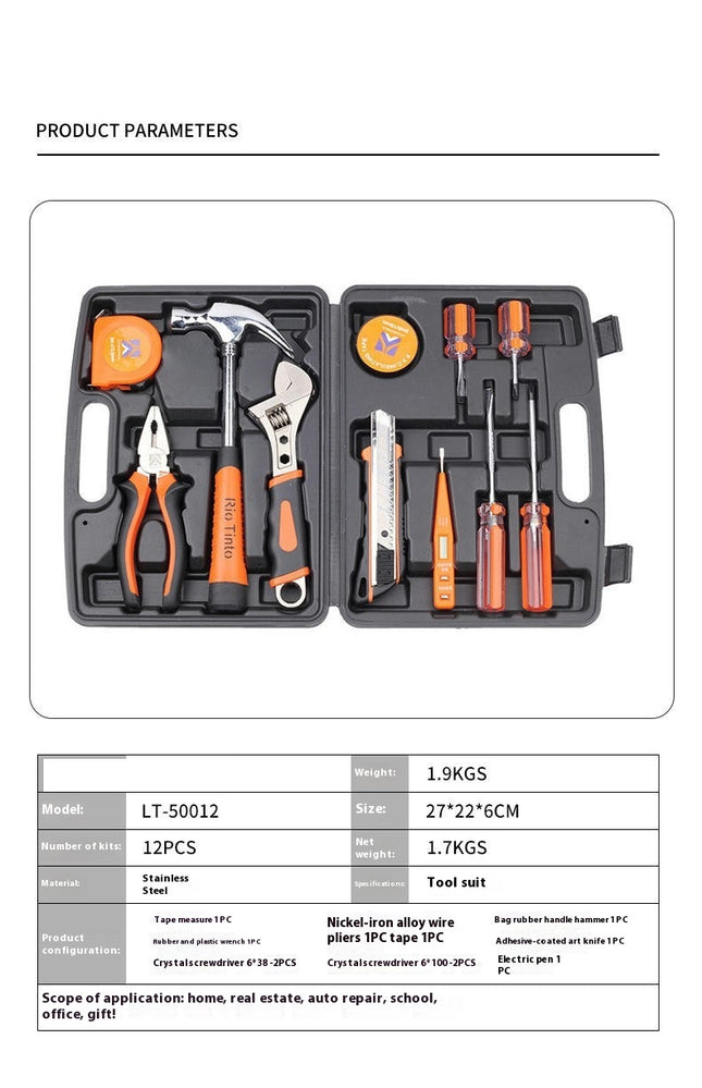 12-Piece Tool Set - Universal Household Hand Tool Kit, Stainless Steel Tool Set with Plastic Tool Case