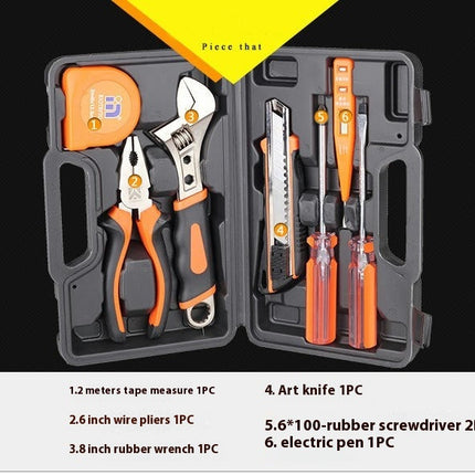 8-Piece Household Hand Tool Set - With Plastic Tool Box Home Repair Tool Set